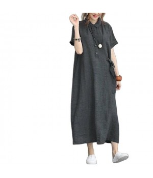 Summer women's oversized women's clothing loose and slim, artistic and retro long shirt skirt, cotton and linen dress