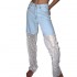 Hot Rhinestone Design Patchwork Jeans New Streetwear Rhinestone Hollow Mesh Women's Pants Trousers