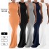 SK1239 Women Sexy Sleeveless Dress Thread Round Neck High Elastic Breathable Workout Long Dress