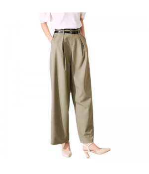 New arrival green women's pants & trousers high waist ankle length vintage womens fashion wide leg pant for ladies