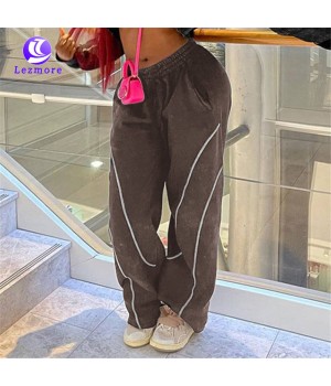 2023 Best Design Striped Patchwork Women'S Pants & Trousers Elastic Waist Casual Straight Pants